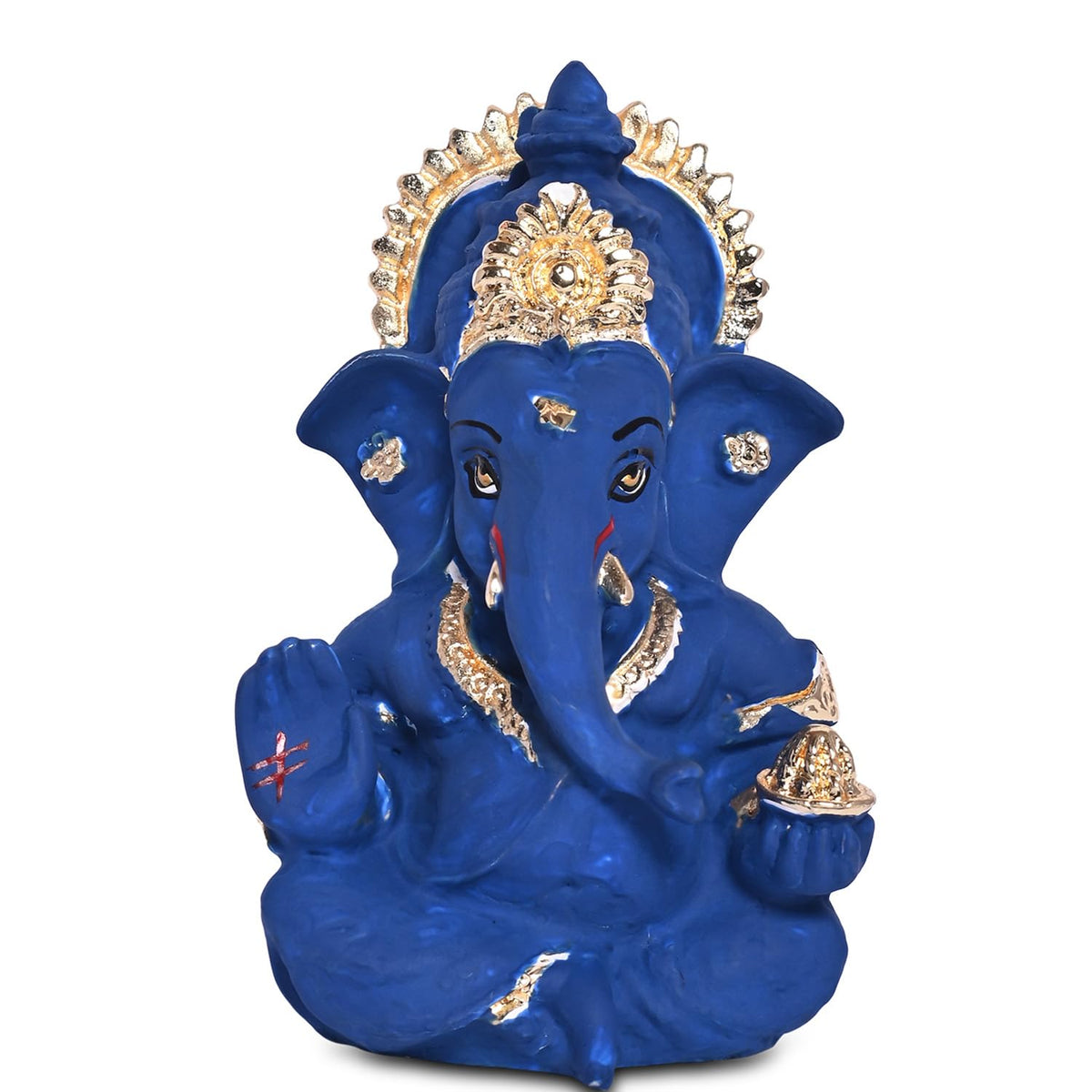 DIVINITI Gold Plated Ganesh Idol for Office Desk Puja Room Figurine Small Ganesha Murti Ganpati Idol for Home Decor Puja Lord Ganesh Statue Gift 3.5 Inches (8.89 x 5.08 cm) (Blue), Resin, Religious