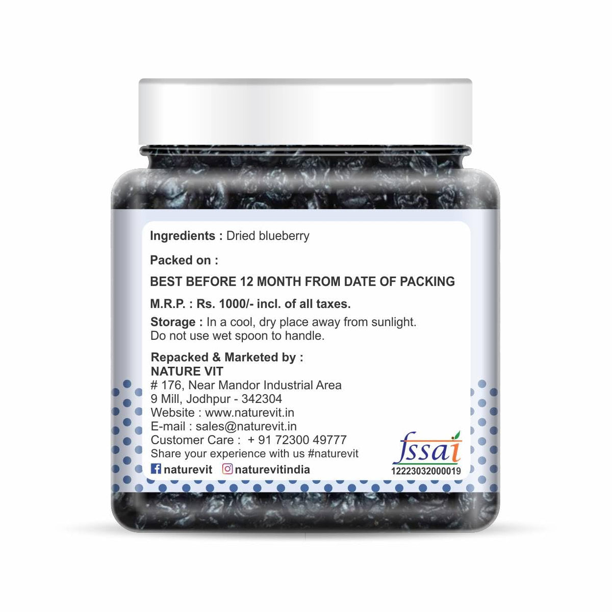 NatureVit Dried Blueberries 300 Gram | Sweet & Tart Antioxidant-Rich Berries | Healthy Snack for Kids & Adults | Ideal for Baking, Oats & Smoothies