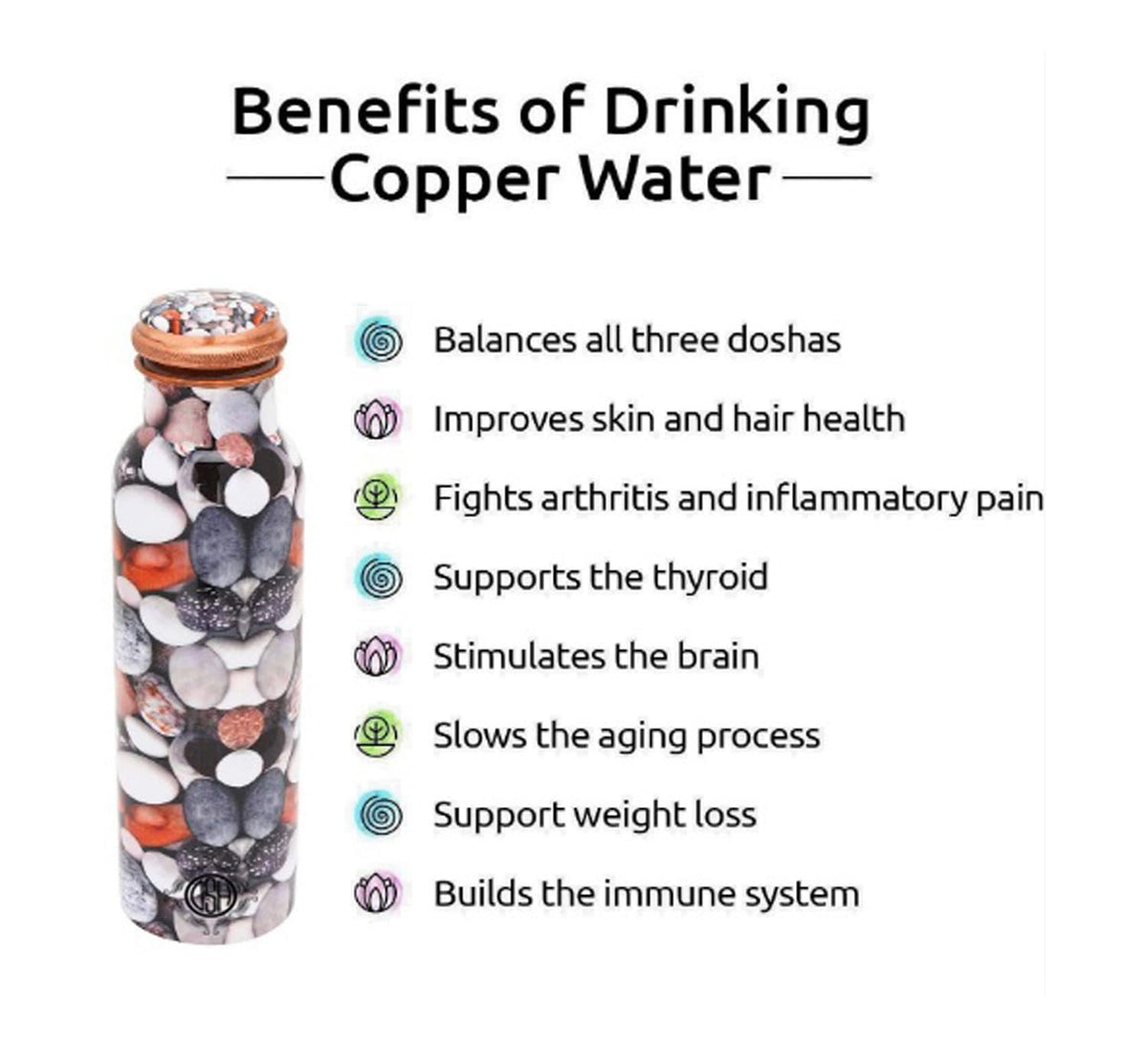 DSH Copper Bottles for 1 Litre Printed with Art Work, Travelling Purpose Bottles, Yoga Ayurveda Healing, 1000 ML (Design SM 5)