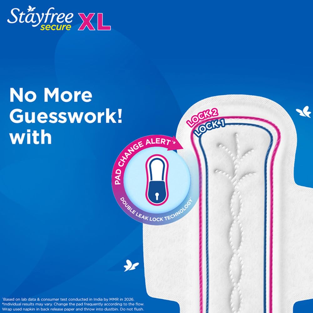 Stayfree Secure xl | Combo packs 98 Pads | Cottony Soft Sanitary Pads for Women | with Leak Lock Technology | Odour Control | Absorbs Up to 100% fluid | Up to 12 Hours of Protection