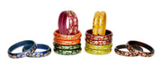 NMII Multicolour Glass with Golden Print Design Glossy Finished Kada Set For Women and Girls