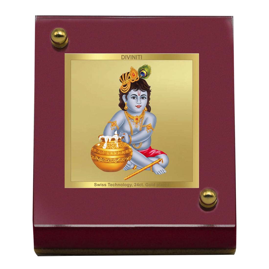 DIVINITI 24K Gold Plated Religious Car Dashboard Frame | Premium God Idol Frame for Car, Home Mandir & Office Table | Spiritual Gift, Decorative Showpiece | Bal Gopal