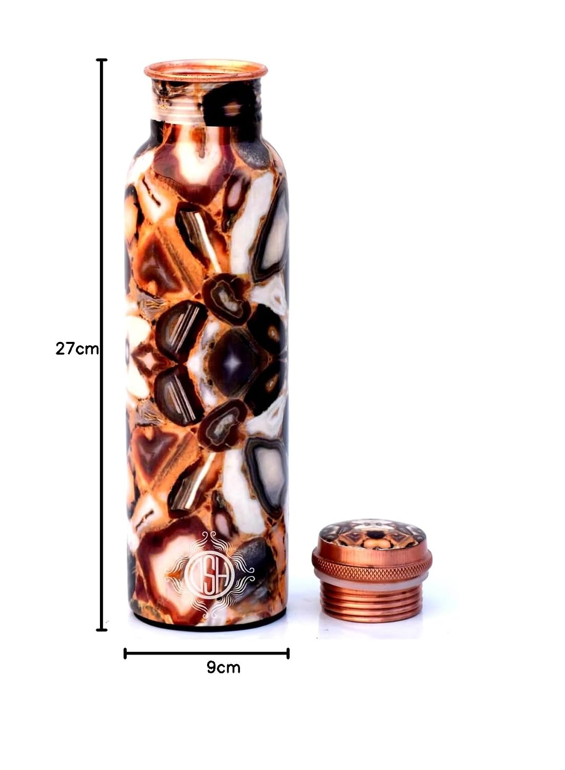DSH Copper Bottles for 1 Litre Printed with Art Work, Travelling Purpose Bottles, Yoga Ayurveda Healing, 1000 ML (Design SM 13)
