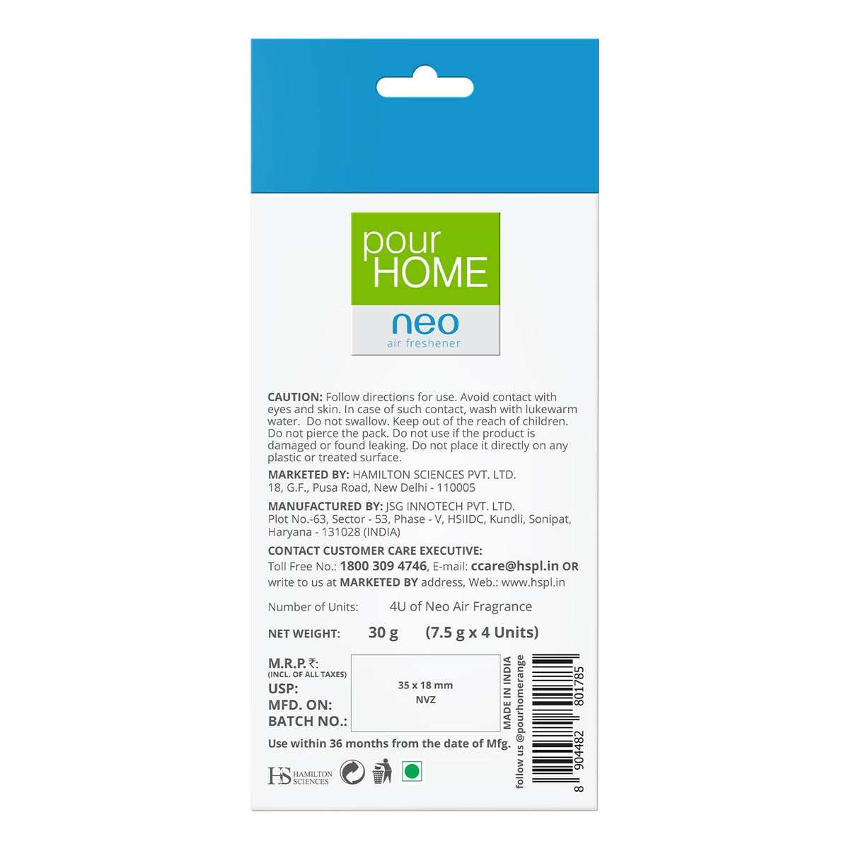 POUR HOME Marine Diffuser Neo Marine Mist Twist Air Freshener – Pack of 4 (30g Each) | Odor Eliminator, Long-Lasting Fragrance (4 x 7.5 ml)