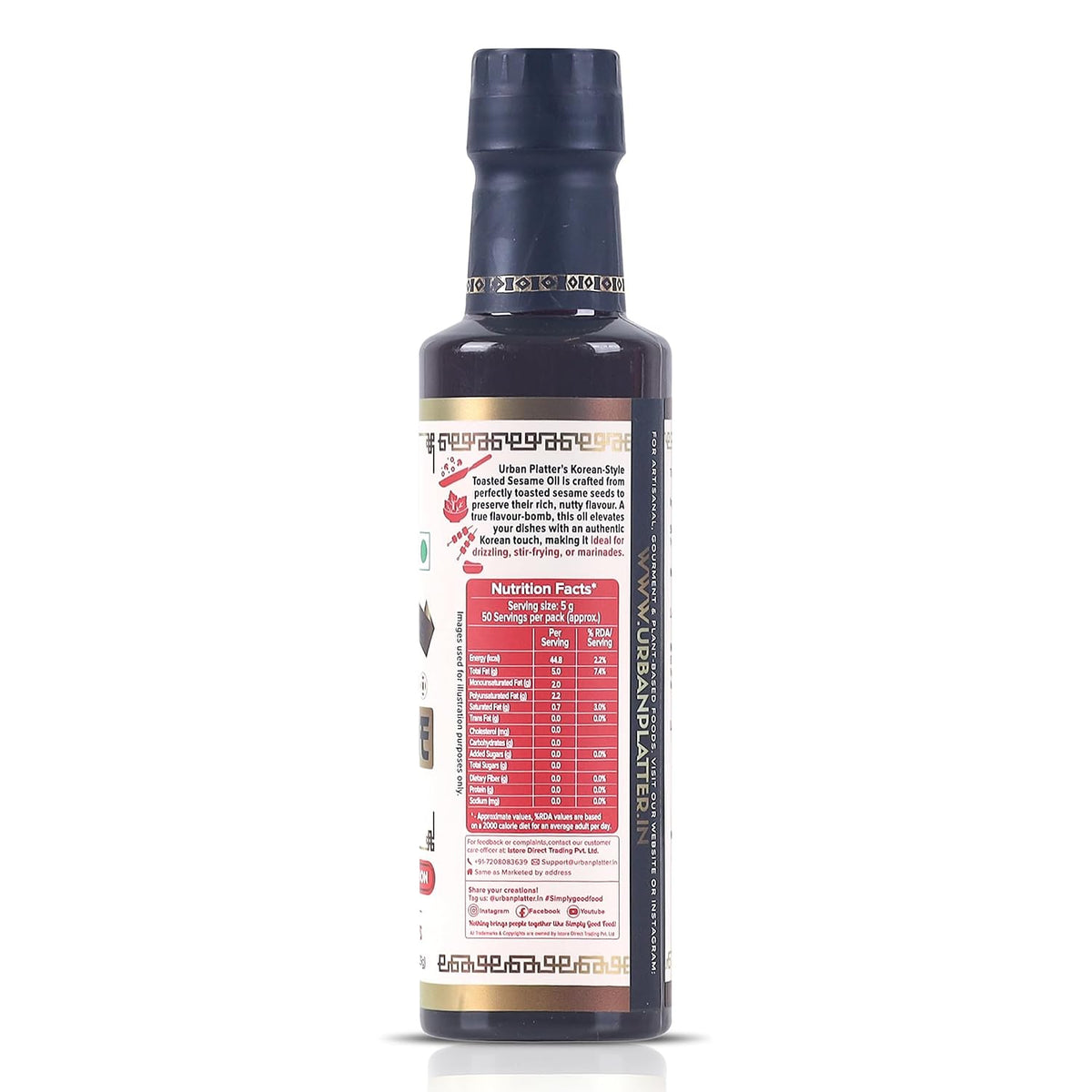 Urban Platter Korean-Style Toasted Sesame Oil, 250ml (Cold-Pressed | Rich Flavour | Known as Chamgireum | Perfect Finishing Oil for All Asian Dishes)