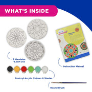 Fevicryl Mandala Mini Art Kit | All-Inclusive DIY Kit with Wooden Coasters, Acrylic Colours, Brush | for Artists, Students, Hobbyists & Gifting | Ideal for Age 14 +