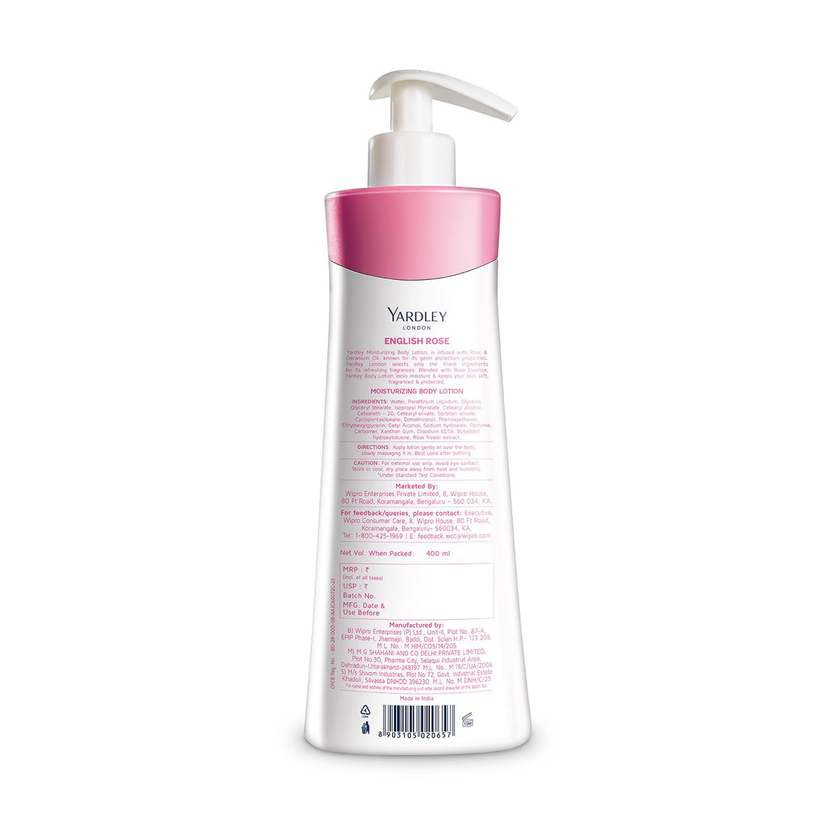 Yardley London English Rose Moisturizing Body Lotion With Germ Shield| Infused With Rose & Geranium Oil| Daily Use Hand & Body Lotion With Vitamin C & B3 For Women| 400ml