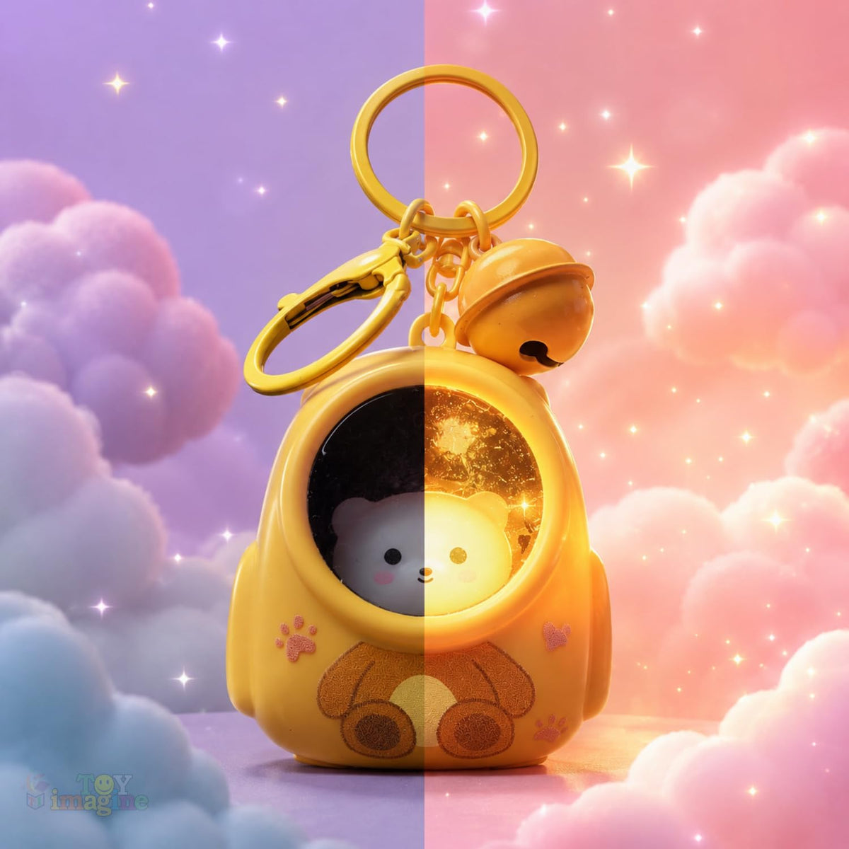 Toy Imagine Cute LED Glowing Animal Keychain for Kids (Pack of 4) Kawaii Cat Astronaut Bag Charm with Bell Backpack & School Bag Accessory Return Birthday Gift for Girls, Boys, Teens (Random Designs)