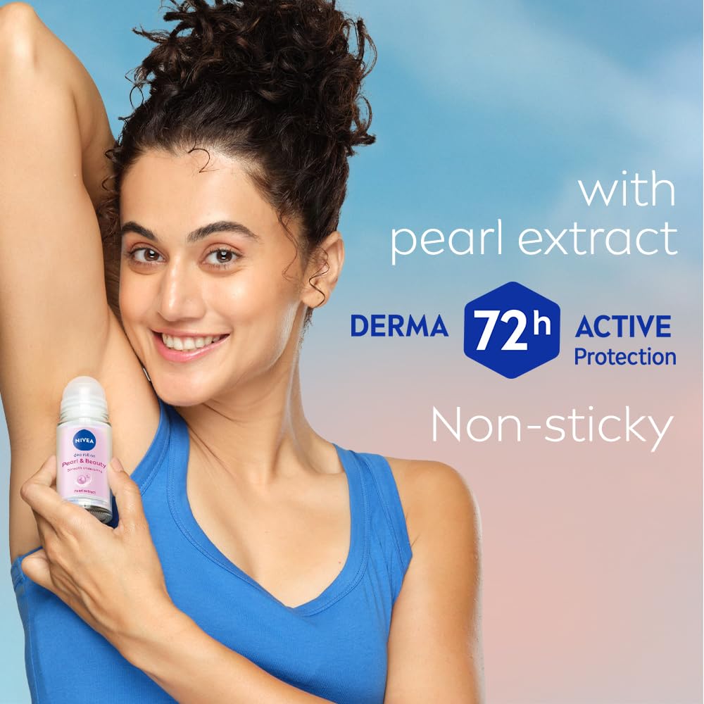 NIVEA Women's Deodorant Roll-On, Whitening Smooth Skin, 50Ml And Deodorant Roll On, Pearl & Beauty, 50Ml, 2 count