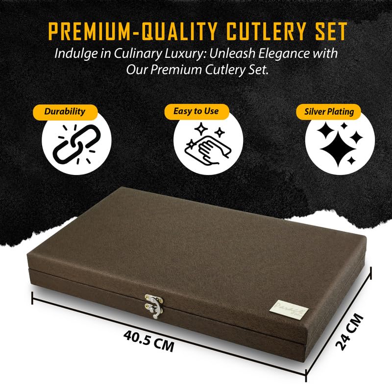 Parage 24 Pieces Premium Stainless Steel Cutlery Set, Home & Kitchen with Gift Box (6 Pieces Each Table Spoons, Table Forks, Dinner Spoon & Tea Spoons) with Leatherite Box (Imperial Design)