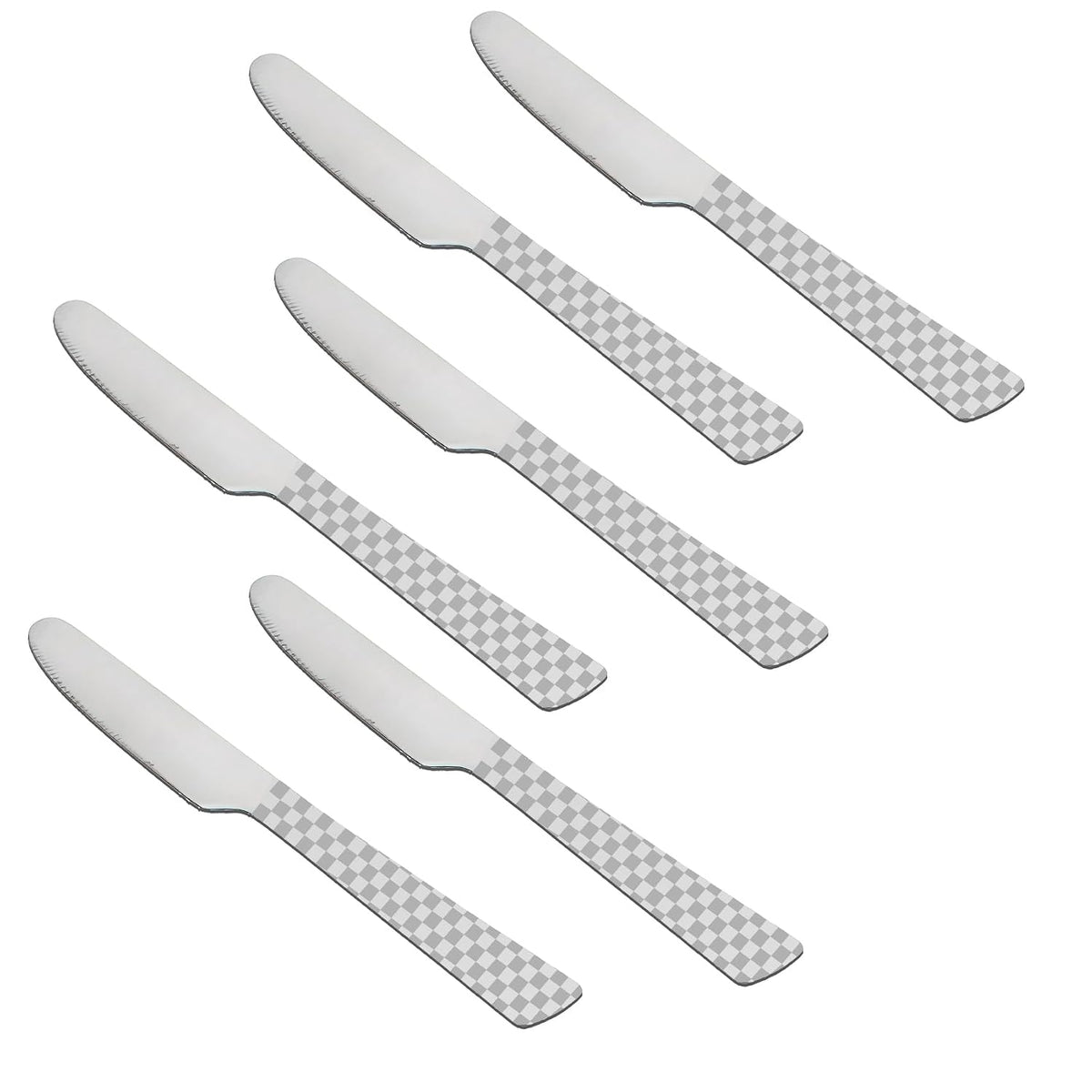 Parage 6 Pieces Stainless Steel Premium Dinner Knives, Butter Knife Set, Silver, Checks Design, 21 cm
