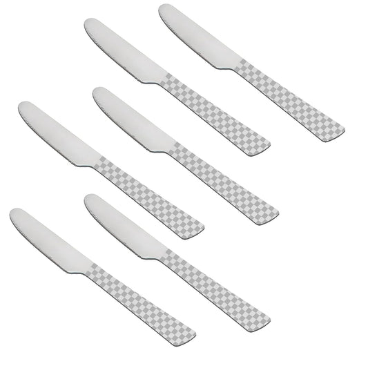 Parage 6 Pieces Stainless Steel Premium Dinner Knives, Butter Knife Set, Silver, Checks Design, 21 cm
