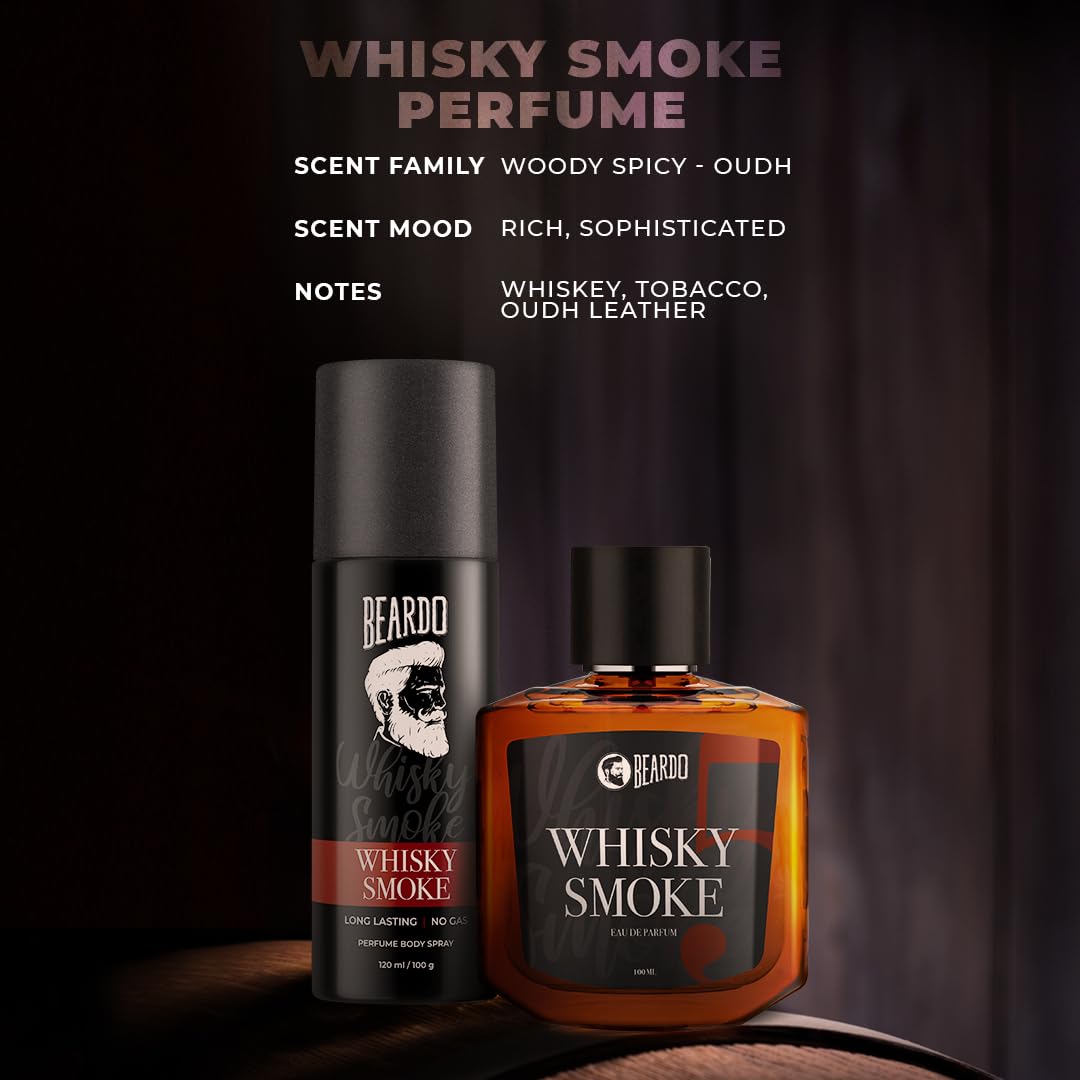 BEARDO Whisky Smoke Perfume Giftset for Men | Eau De Parfum 100ml + Body Spray 120ml | Spicy, Woody - Oudh | Long Lasting Perfume | Date night fragrance | Gift for Men | Husband | Boyfriend