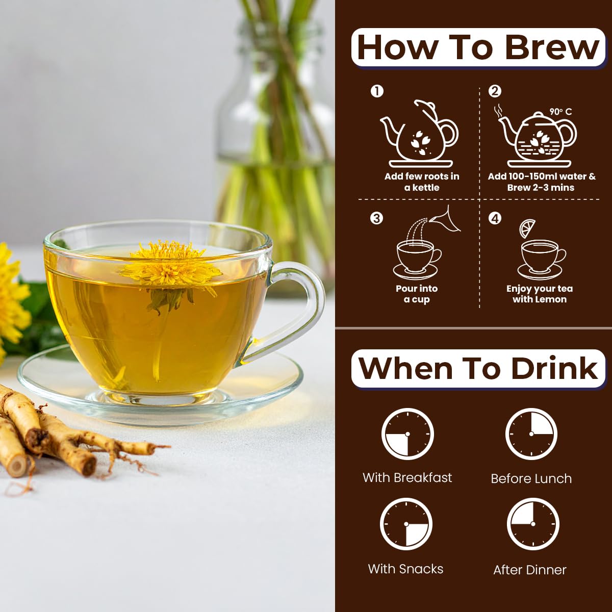 BLUE TEA - Dandelion Root Tea - 100 grams | IMPROVES DIGESTION | Liver Detox Herbal Tea - Caffeine Free - Non-Bitter - Mild Flavor | Ziplock Pack