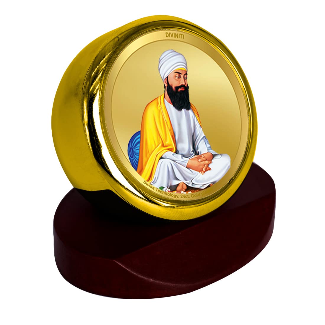 DIVINITI 24K Gold Plated Religious Car Dashboard Frame | Premium God Idol Frame for Car, Home Mandir & Office Table | Spiritual Gift, Decorative Showpiece | Guru Tegh Bahadur Ji