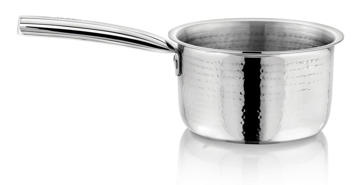 Vinod – Claro Heavy Gauge Stainless Steel Hammered Sauce Pan, 1.5 mm – Capacity 2000 ml (18 cm)