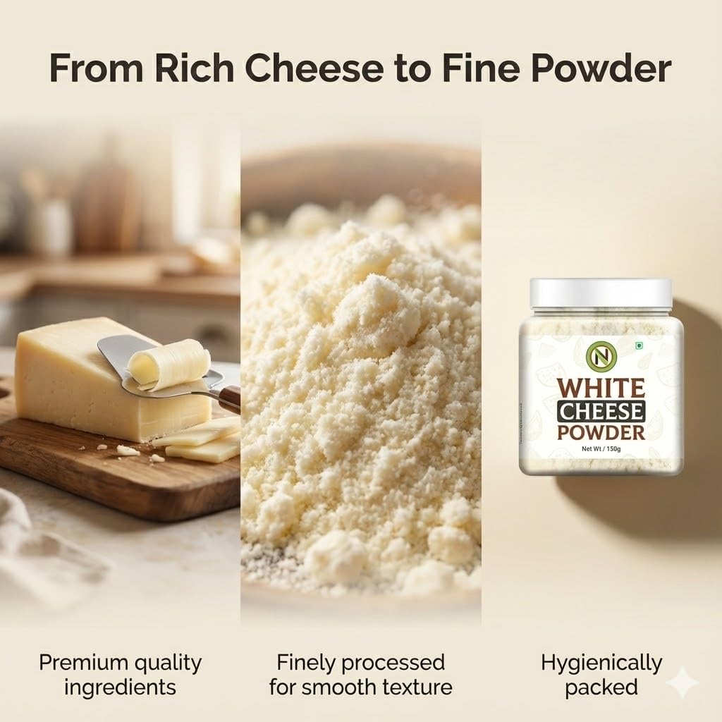 NatureVit White Cheese Powder 250 Gram | Rich & Creamy Flavour | Perfect for Popcorn, Pasta, Fries, Nachos & Sauces | Instant Cheese Seasoning Mix | 100% Vegetarian