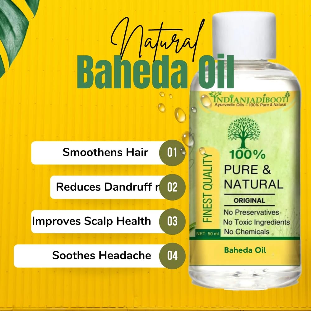 IndianJadiBooti Pure Baheda Hair & Scalp Oil | Traditional Botanical Infusion for Hair Luster, Scalp Wellness & External Grooming Rituals |100ml