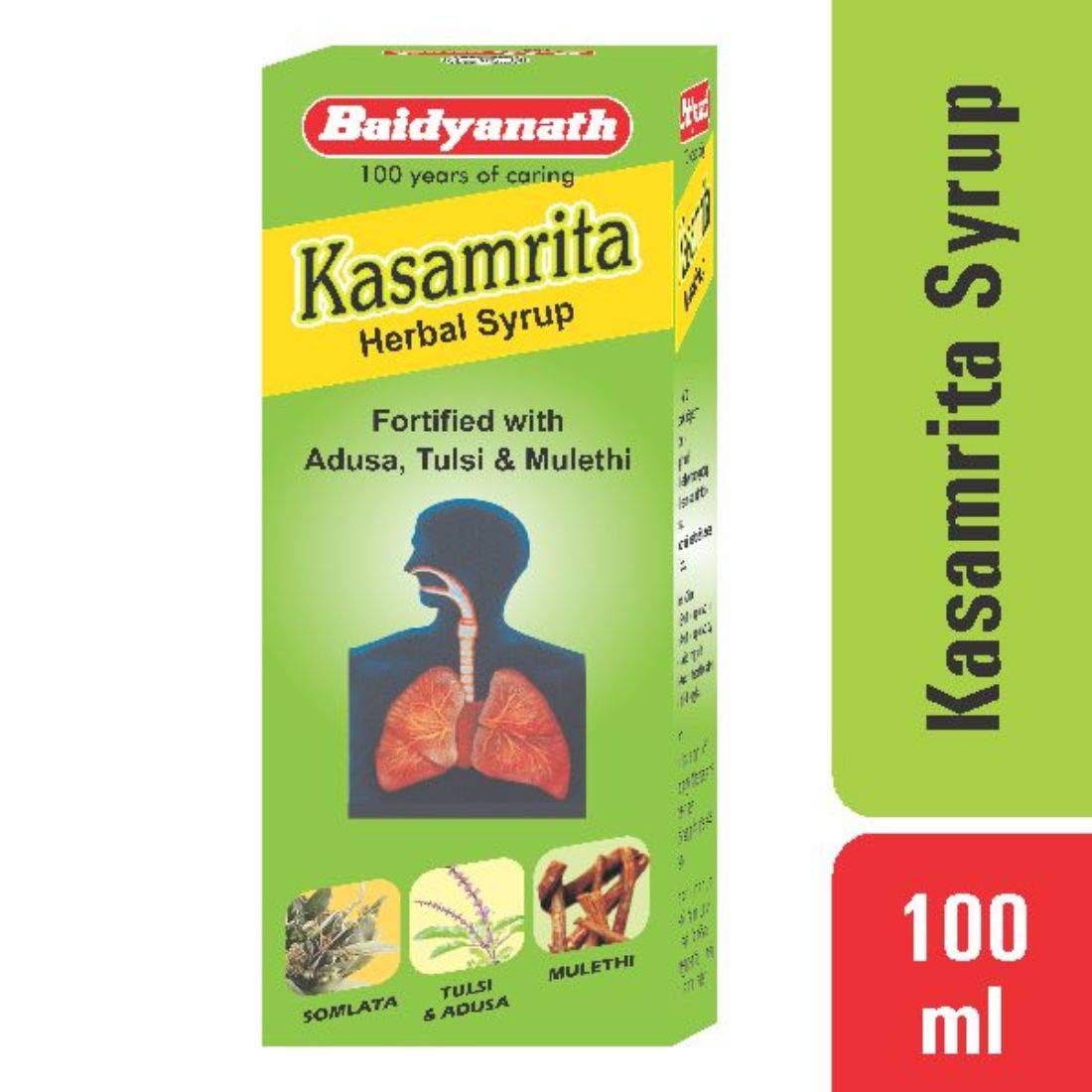 Baidyanath Asli Ayurved Kasamrit Herbal Cough Syrup - 100 ml With Goodness of Adusa, Tulsi & Mulethi