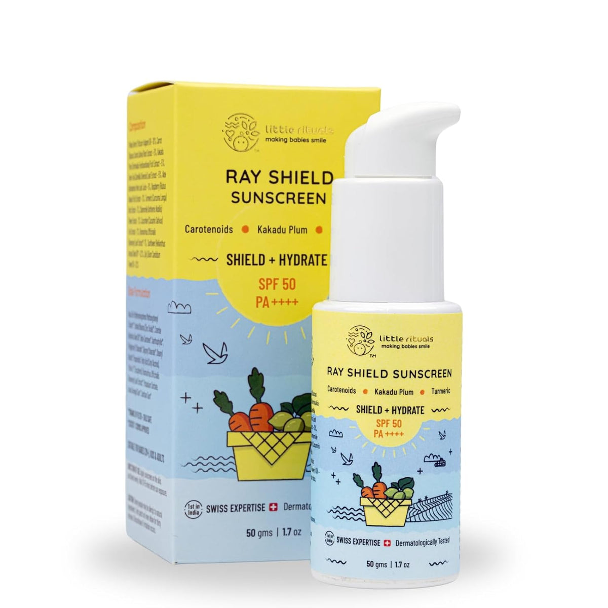 Little Rituals Baby Sunscreen for Kids 0-15 Yrs SPF 50 PA++++ Organic & Natural Lotion, UVA UVB IR, Blue Light, Wifi Radiation, Protection, Hypoallergenic, SWISS Tech, Daily Use Sunblock - 50gm
