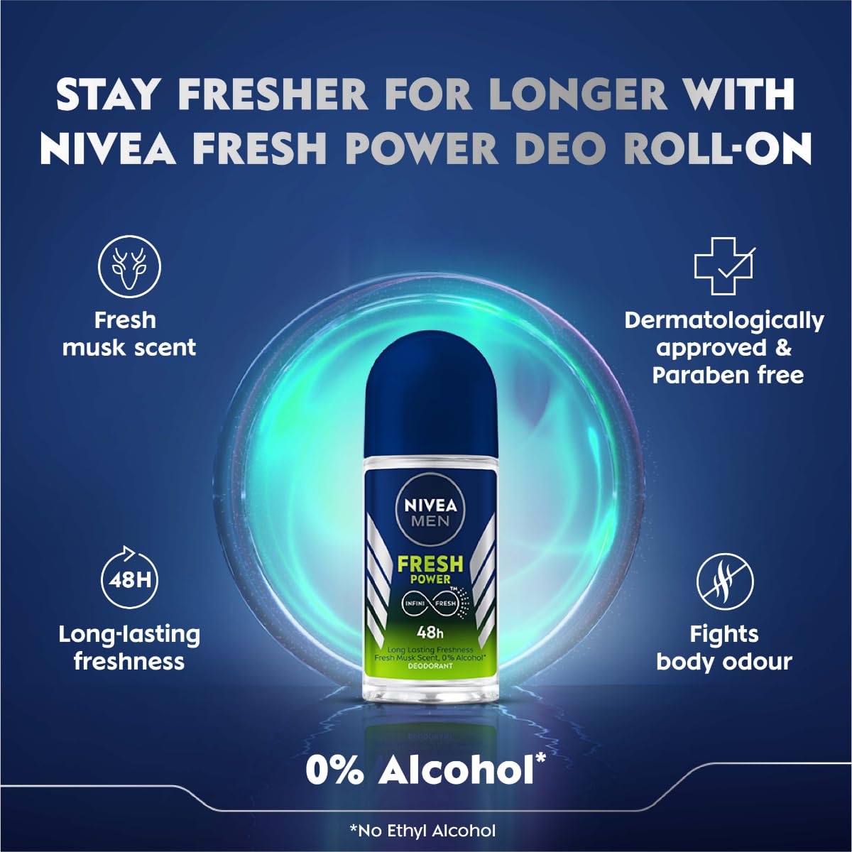 NIVEA MEN Fresh Power Roll-On Deodorant (50ml) (Pack of 3)
