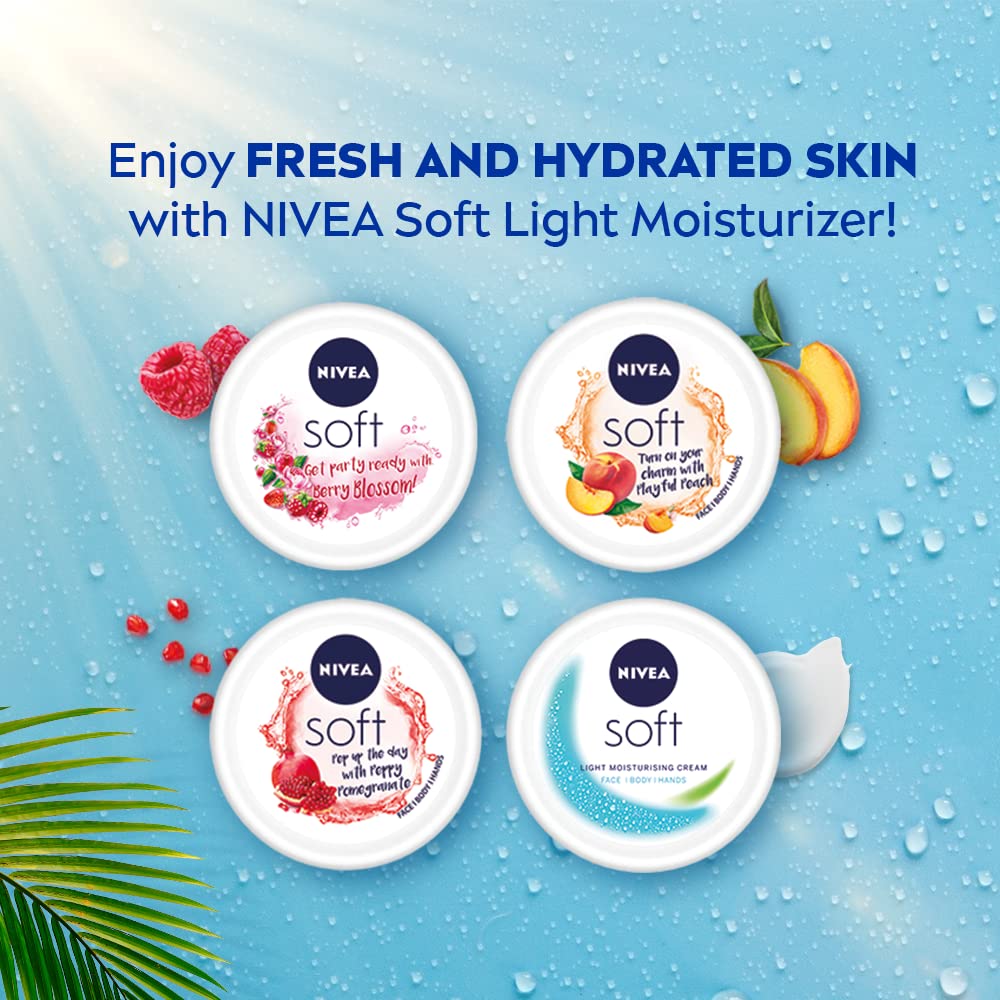 NIVEA Soft Light Moisturizer for Face, Hand & Body, Non-Greasy Cream with Vitamin E & Jojoba Oil for Instant Hydration