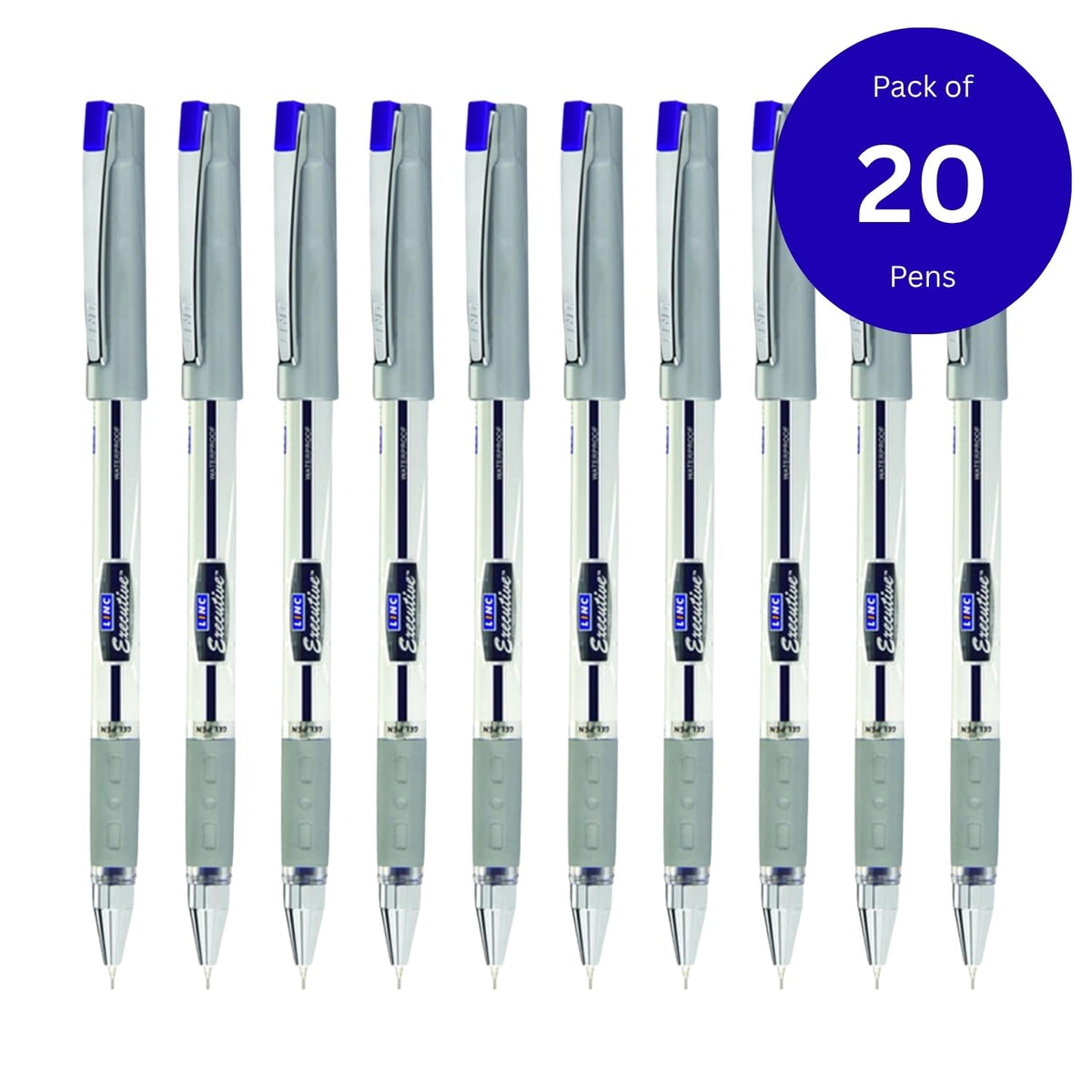 LINC 0.55mm Executive SL-500 Gel Pen | Water-Proof Ink & Textured Grip (Blue Ink, Pack of 20)