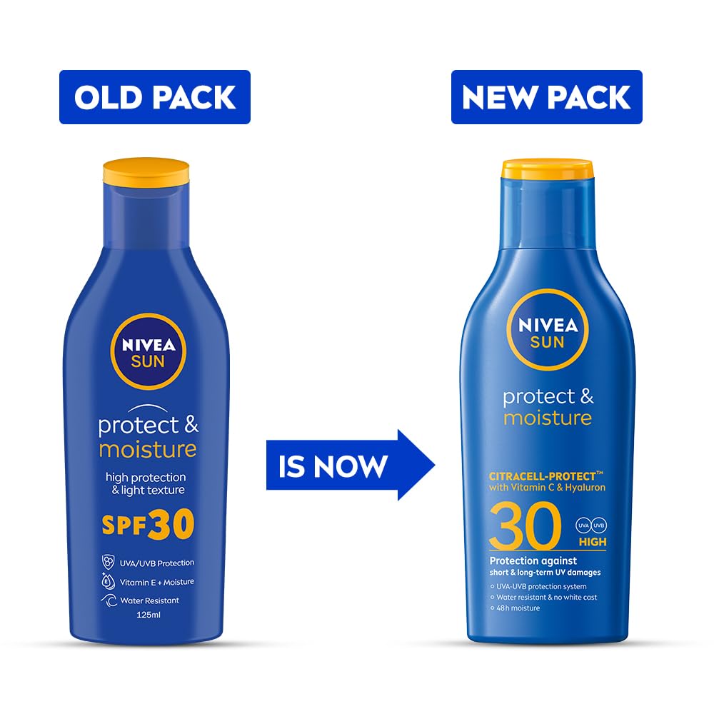 NIVEA Men & Women Sun Protect And Moisture 125Ml Spf 30 Advanced Sunscreen For Instant Protection For Normal Skin| Pa++ UVA - UVB Protection System| Water Resistant| Pack Of 1