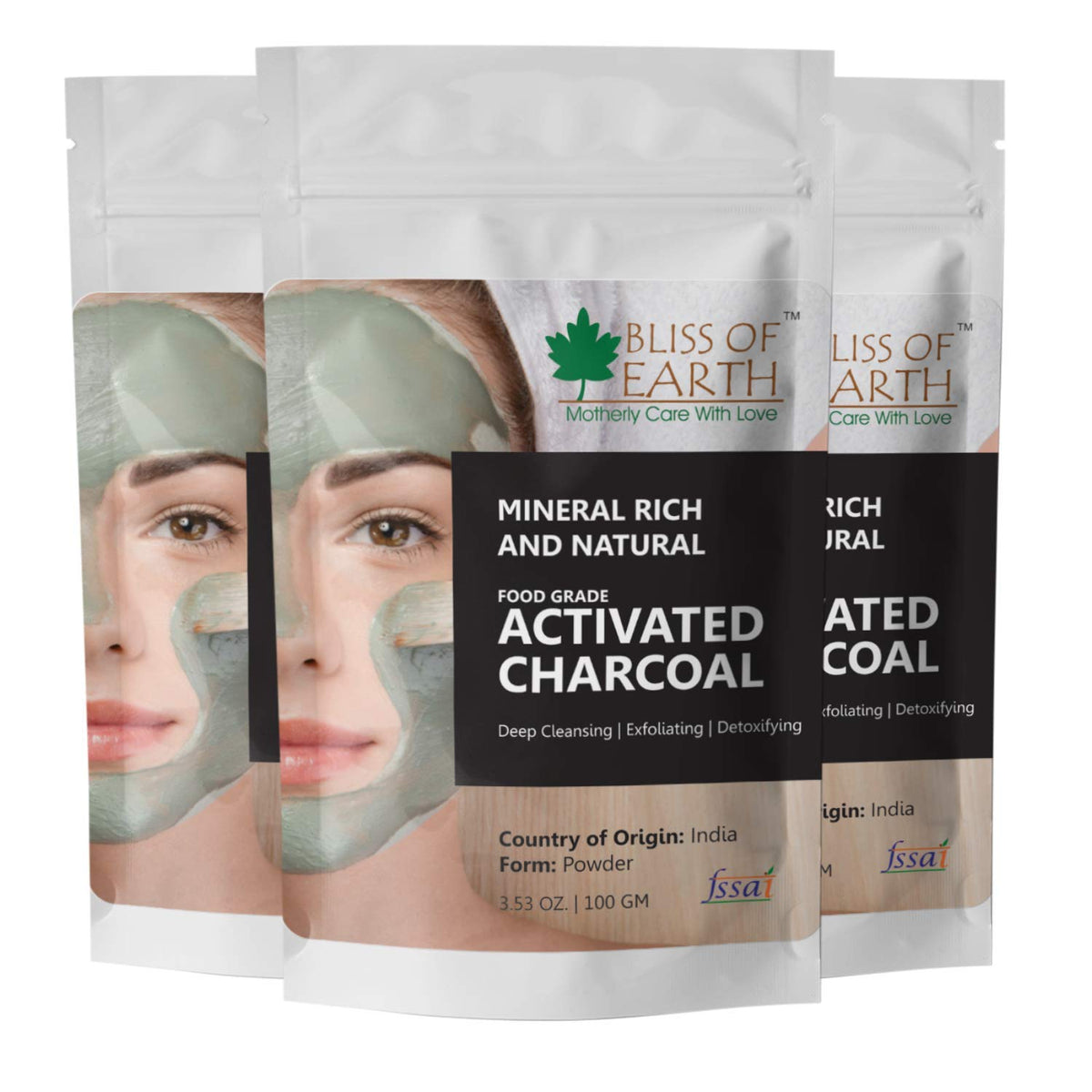 Bliss of Earth Coconut Shell Activated Charcoal Powder 3x 100GM Pack Of 3