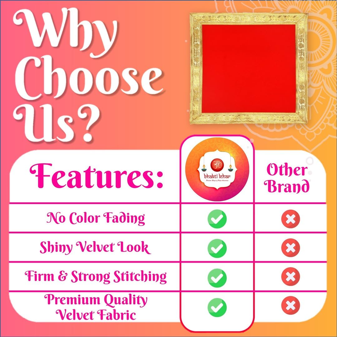 Bhakti Lehar Red Velvet Pooja Cloth | Aasan for God Idol Sitting, Mandir Shelf, Puja Chowki Table and Home Temple Decoration - Pack of 1 (10 x 10 Inch)