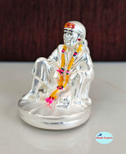 SHINDE EXPORTS Gold Silver Plated Shirdi Saibaba Marble Idol Statue Small 4.5m (Silver Plated)