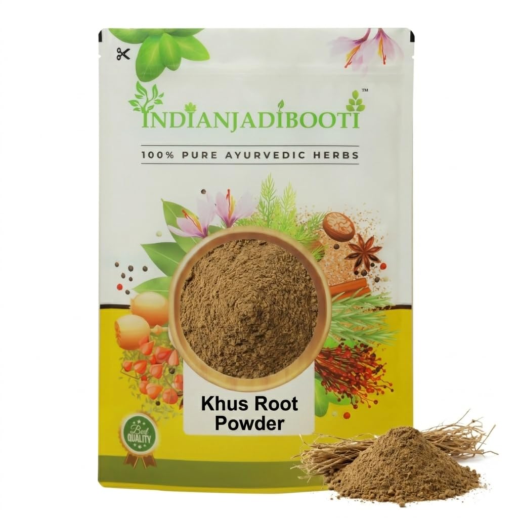 IndianJadiBooti Pure Khus Root Powder (Vetiver) for Glowing Skin, Acne Control, Prickly Heat Relief & DIY Ubtan - Raw Herbal Face Pack & Skin Treatment Mask (250 Grams)