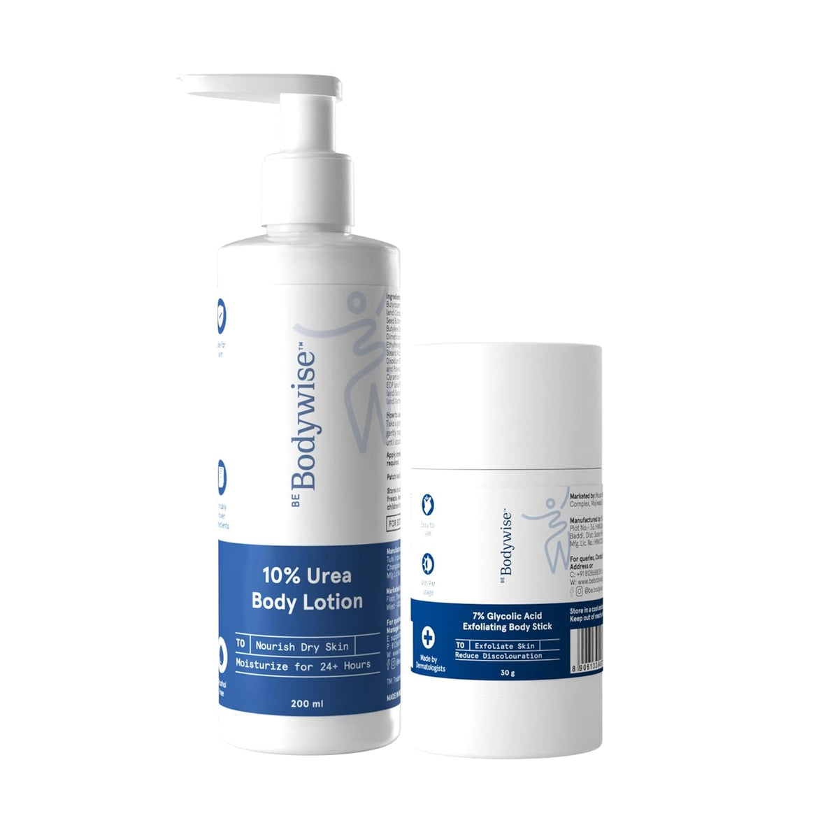 Be Bodywise 7% Glycolic Acid Body Stick 30g & 10% Urea Body Lotion 200ml | Deep Hydration & Gentle Exfoliation | Smoothens Rough Skin, Reduces Bumps & Ingrown Hair | For Dry, Flaky & Textured Skin