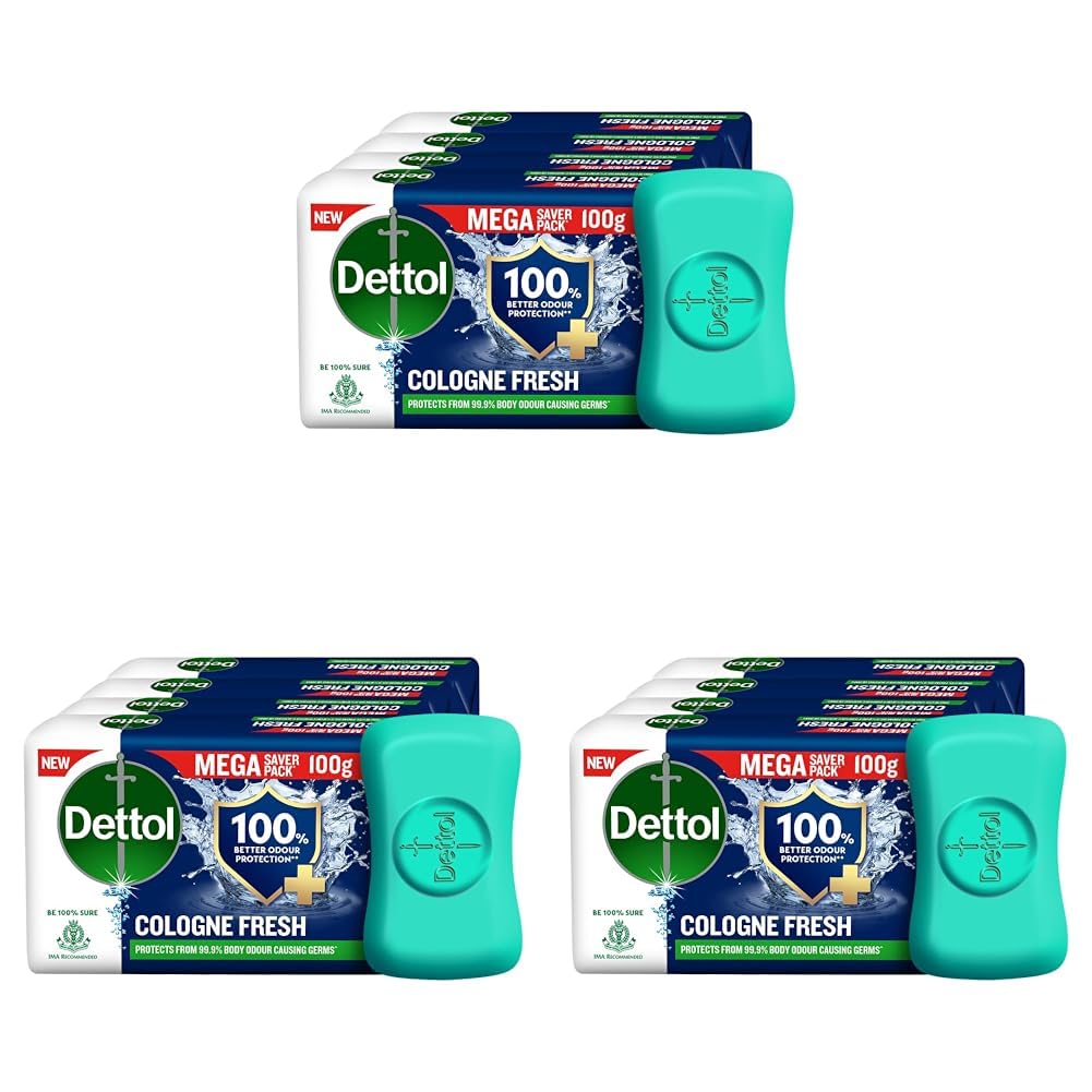 Dettol Cologne Fresh Bathing Soap Bar, 100% Better Odour Protection, 100g, Pack of 12