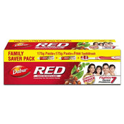 Dabur Red Toothpaste - 350g (175g x2) Family Pack with Toothbrush | Fluoride Free| Helps in Bad Breath Treatment, Cavity Protection, Plaque Removal | For Whole Mouth Health| Power of 13 Potent Ayurvedic Herbs