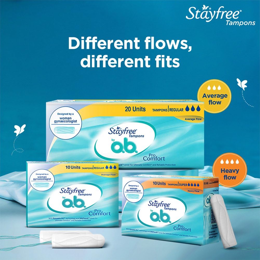 Stayfree Tampons by OB| Normal flow|20 piece| Dynamic Fit Technology| Rashfree| No skin irritation| Upto 100% leakage protection| Silk touch technology| Stain free