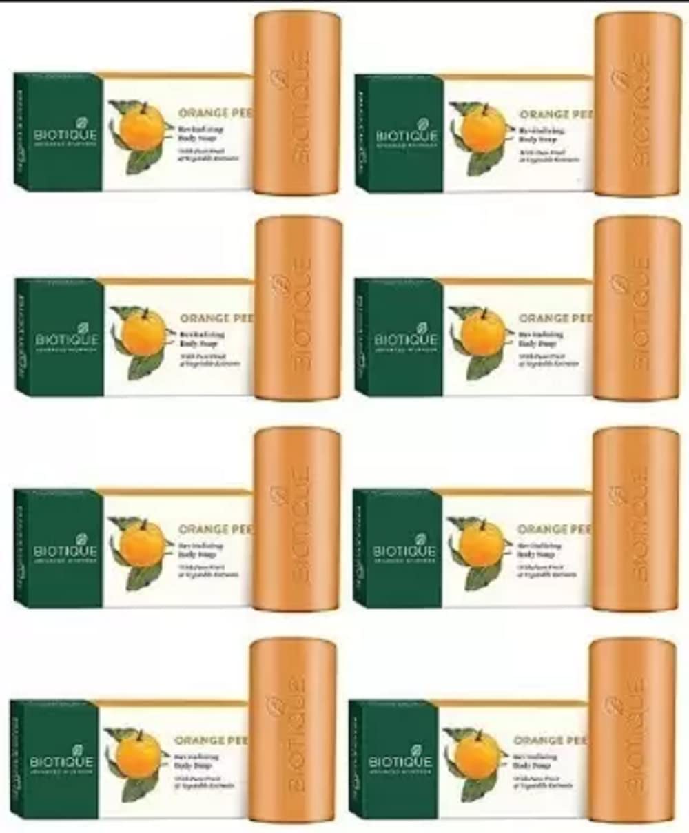 Biotique Bio Pack of 8 Orange Peel Revitalizing Pure Fruit Body soap 150gm (For All Skin Types) (8 x 150 g)