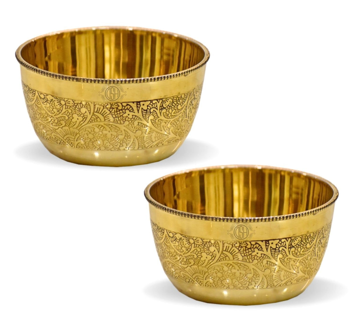DSH Brass Bowl Pure Brass Embossed Design Lunch Bowl (Set of-2) Tableware and Serveware for Home Hotel Restaurant.(KATORI-DANAach-2P)
