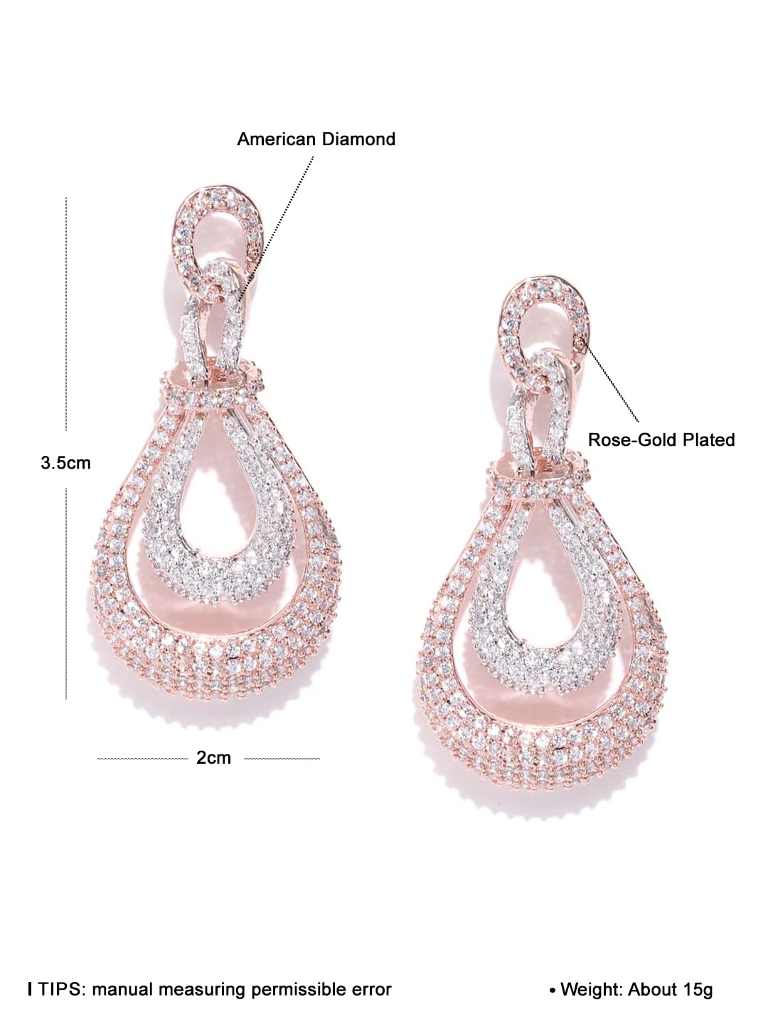Priyaasi Elegant American Diamond Earrings for Women | Stylish Drop Design | Rose Gold Earrings for Women | Fashion Jewellery for Party, Weddings, & Gifting