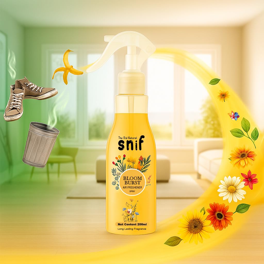 The Old Natural Snif Premium Room Freshener Spray | Natural Essential Oils | Long-Lasting 1000+ Sprays for Room, Car & Living Space (Green Pulse/Bloom Burst)