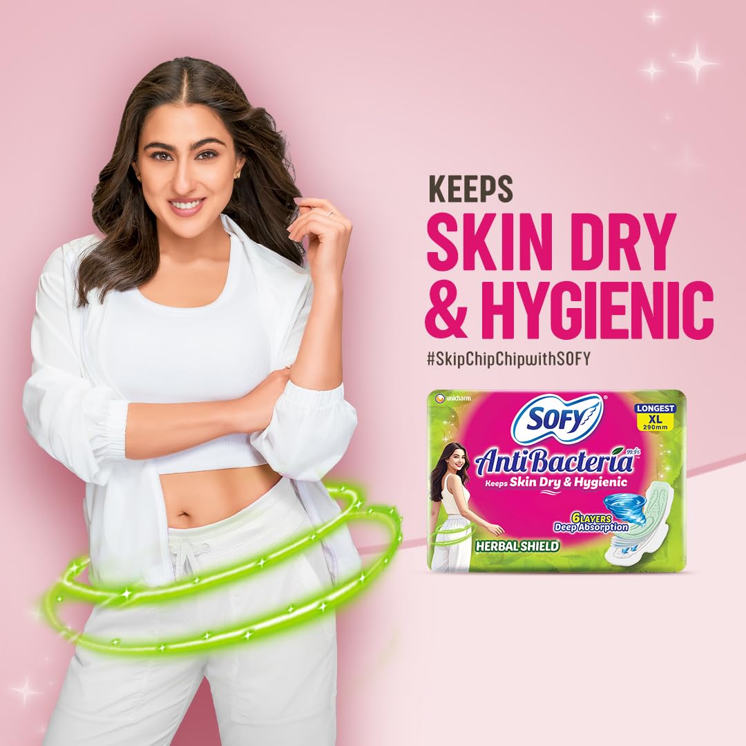 Sofy AntiBacteria XL - 290mm | 48 Count pads | For Women Sanitary Pads | Keep Skin Dry | 6 Layer Deep Absorption | Herbal Shield | Hygiene & Herbs