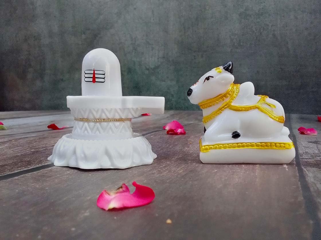 SHINDE EXPORTS shivling with Nandi Set for Home puja Small 6cm (White) (Nandi & Shivling)