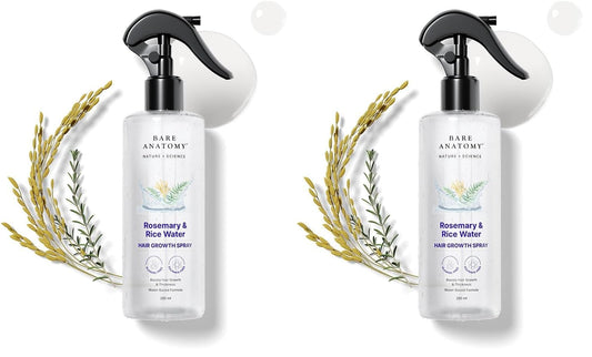 Bare Anatomy Nature x Science Rosemary Water Spray for Hair Growth & Hair Thickness with Rice Water | 100% Natural Extract | Soft & Smooth Hair | Controls Hairfall & Adds Shine | Non-Greasy & Fast Absorbing | 200 ml (Pack of 2)