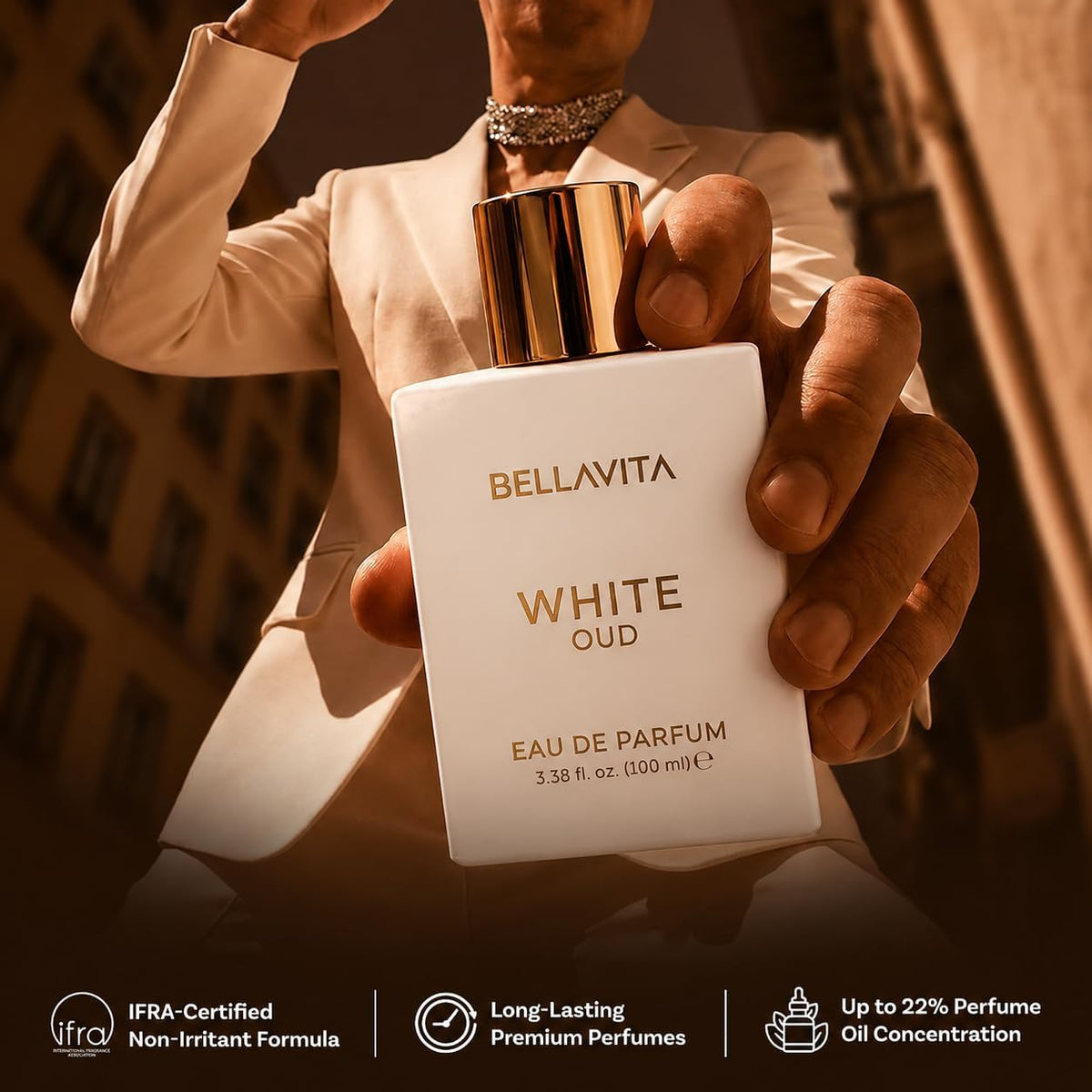 Bella Vita Luxury White Oud | Long Lasting Unisex EDP 100ml | with Orange, Patchouli, Musk | Oud & Fruity Premium Fragrance Perfume for Unisex | Great for Everyday Use