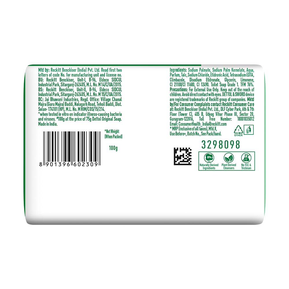 Dettol Original Germ Protection Bathing Soap Bar (100gm) | Kills 99.99% germs