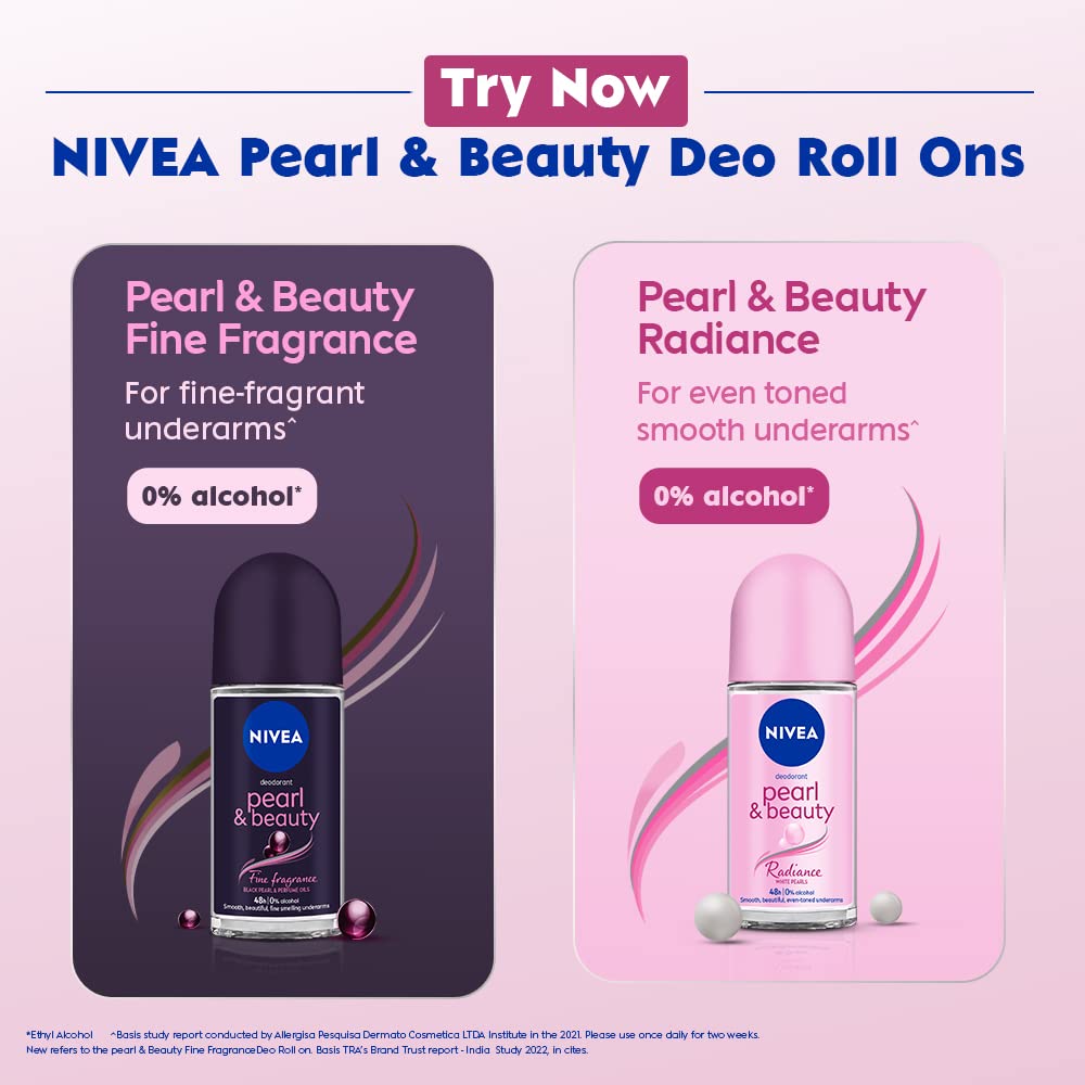 NIVEA Deodorant Roll On, Pearl & Beauty For Women 50ml (Pack of 2)