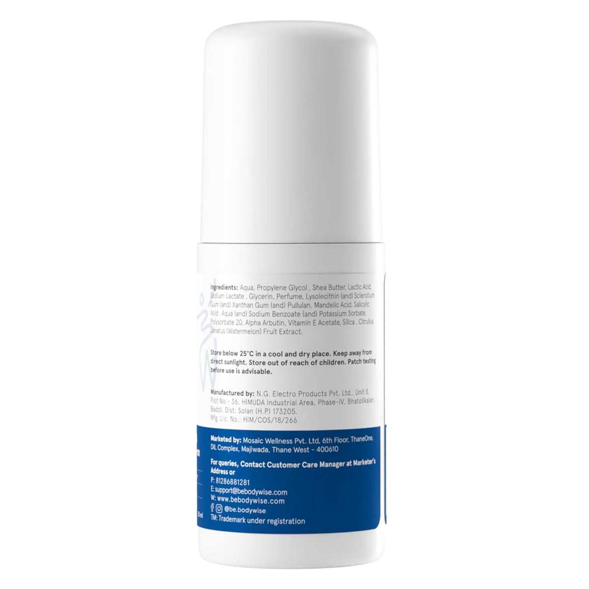 Be Bodywise 4% Underarm Roll on | 1% Salicylic Acid, 1% Mandelic Acid, 2% Lactic Acid | Reduces Underarm Pigmentation & Body Odor | Alcohol & Aluminum Free | For Normal to Dry Skin | 50 ml x 2