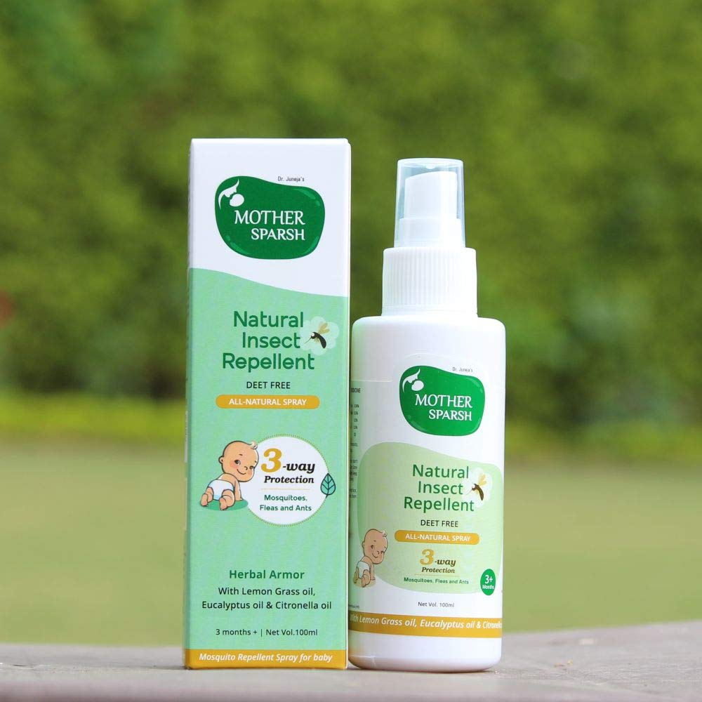 Mother Sparsh Natural Insect Repellent Spray For Babies | With Citronella, Eucalyptus & Lemongrass Oil | 100% Protection from Mosquitoes, Fleas and Ants- 100ml (Pack of 3)