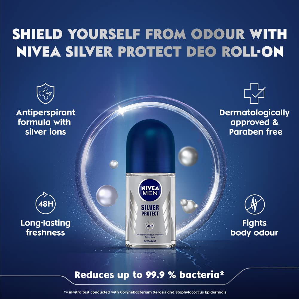 Nivea Deodorant Roll On, Silver Protect for Men, 50ml (Pack of 2)