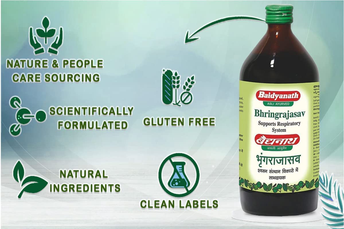 Baidyanath Asli Ayurved Bhringrajasava 450 ml (Pack of 8) Ayurvedic Hair Care Syrup for Healthy Hair and Scalp